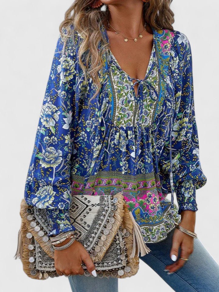 Sofia | Boho Blouse V-Neck Puff Sleeves Floral Print