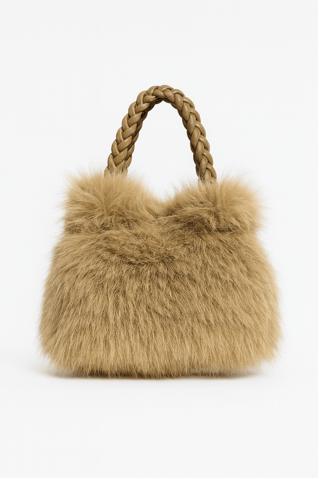 Emma & Rose Cape Town Willemien™ soft faux fur handle bag in camel tone, showing the stylish bag with plush fur detail.