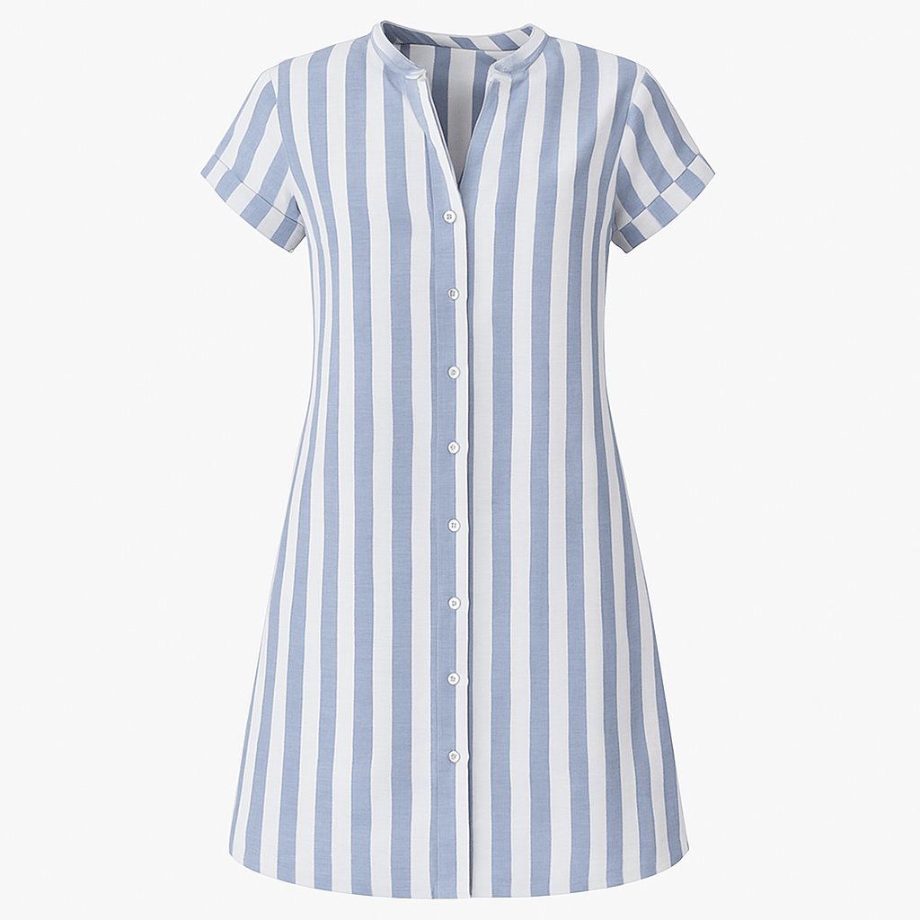 Isabella | Women's Striped Linen Shirt Dress Button Front Short Sleeves