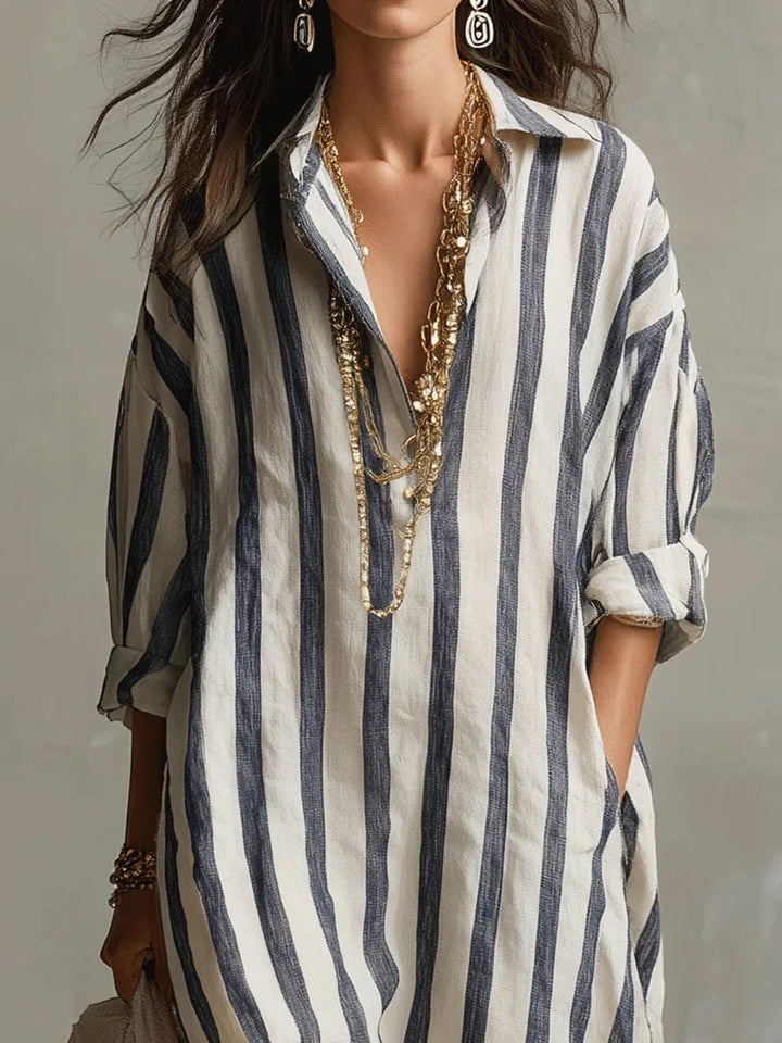 Lotte | Women's Oversized Linen Maxi Dress Striped