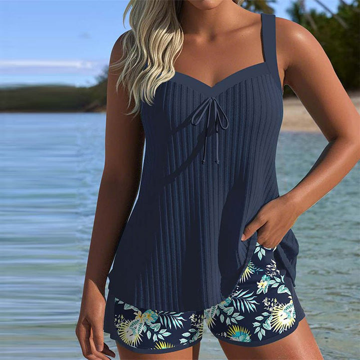 Olivia | Women's Two-piece Set Tankini Striped Swim Shorts Floral Print