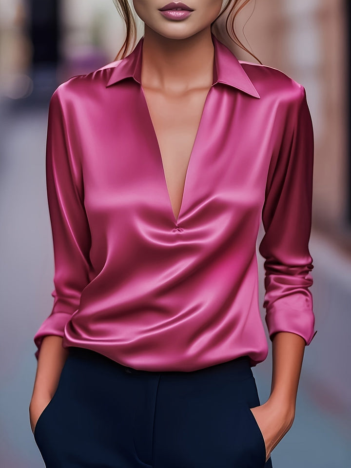Kyrra – Elegant Satin V-Neck Blouse