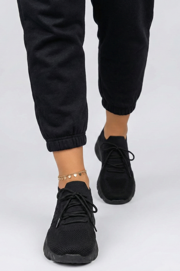 Women’s Knit Sneakers with Lace-Up Closure and Textured Sole