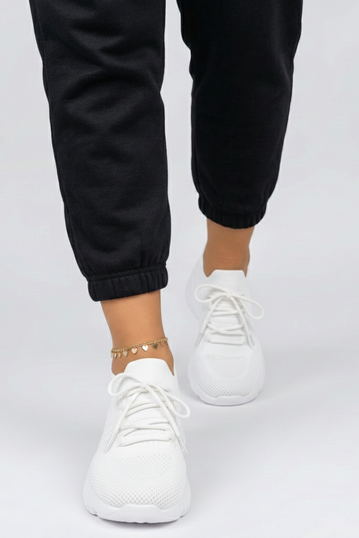 Women’s Knit Sneakers with Lace-Up Closure and Textured Sole