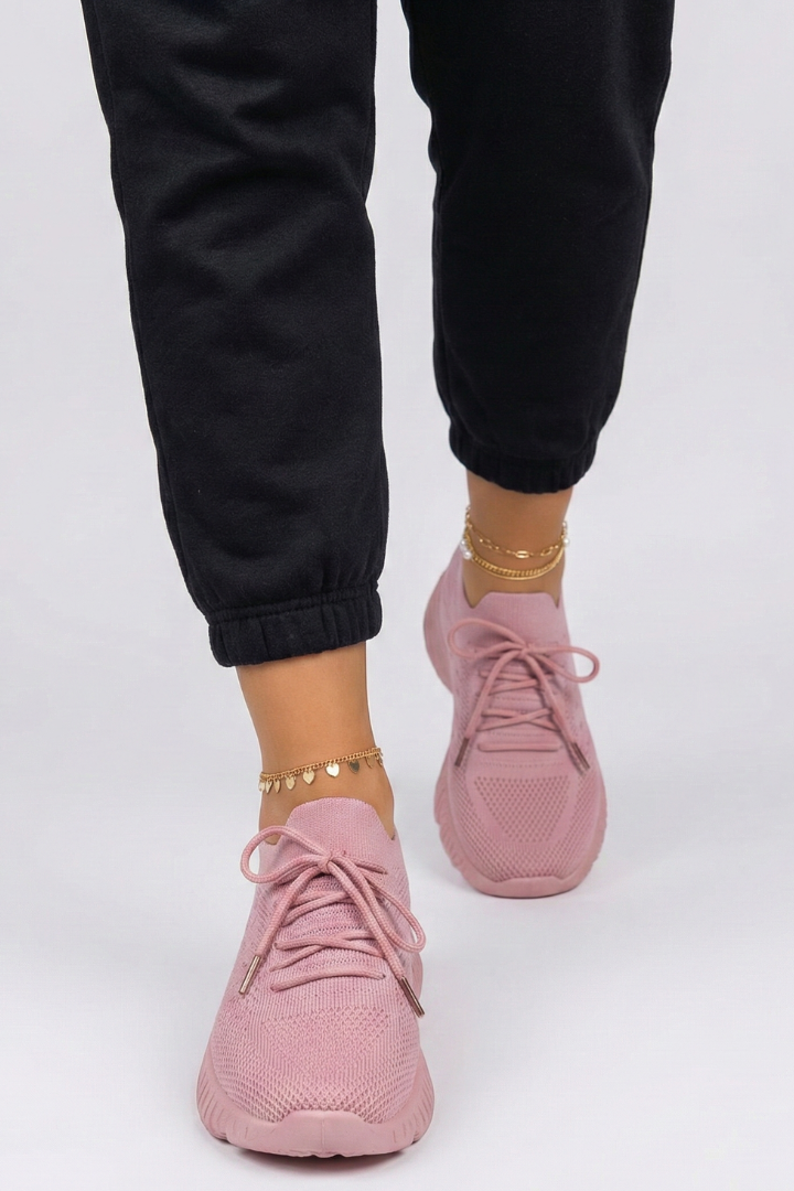 Women’s Knit Sneakers with Lace-Up Closure and Textured Sole
