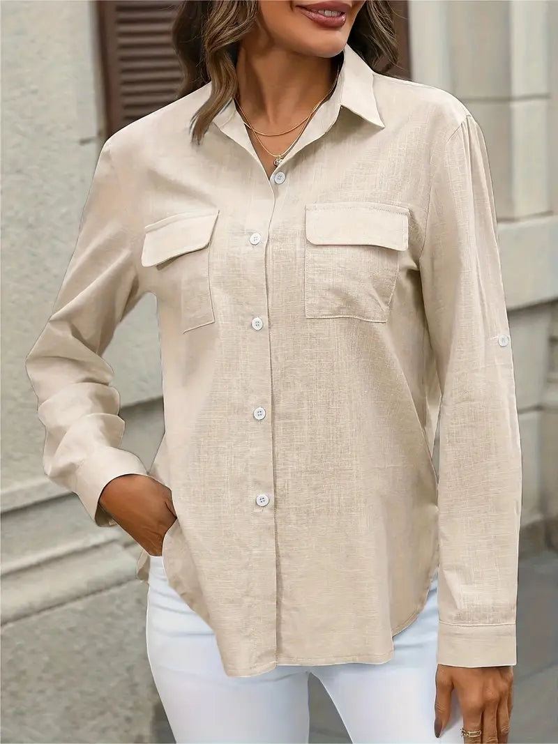 Athena - Cotton Shirt With Front Pockets