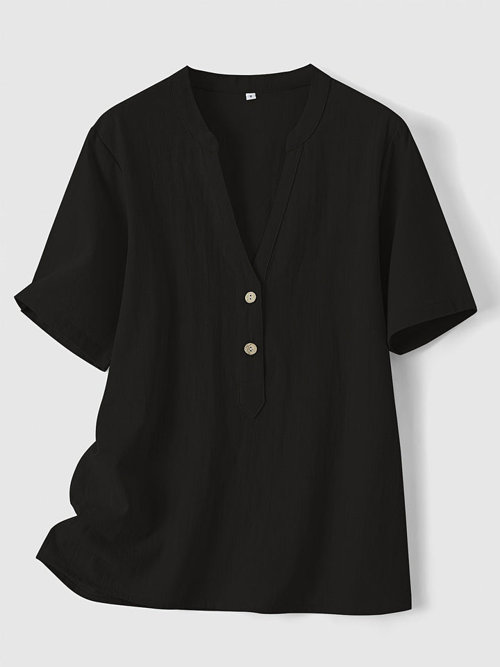 Sharron - Elegant V-Neck Blouse With Button Up
