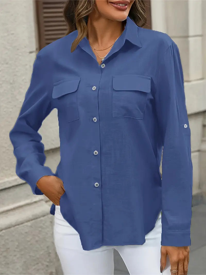 Athena - Cotton Shirt With Front Pockets