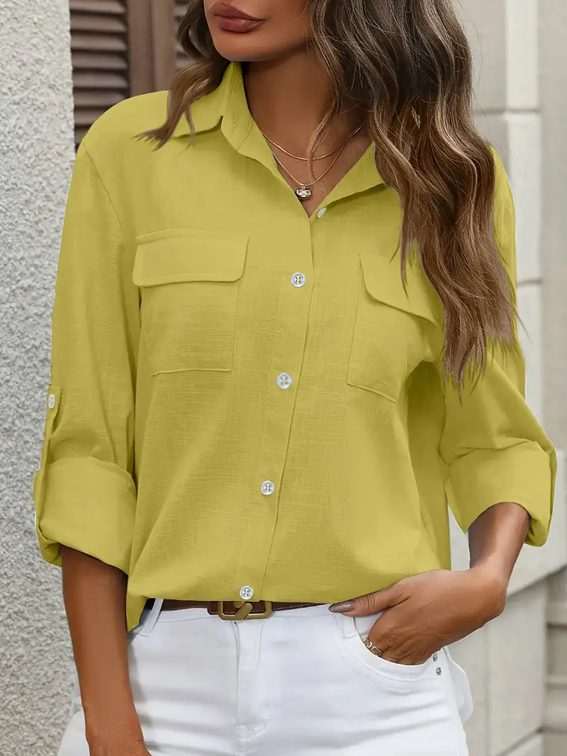 Athena - Cotton Shirt With Front Pockets