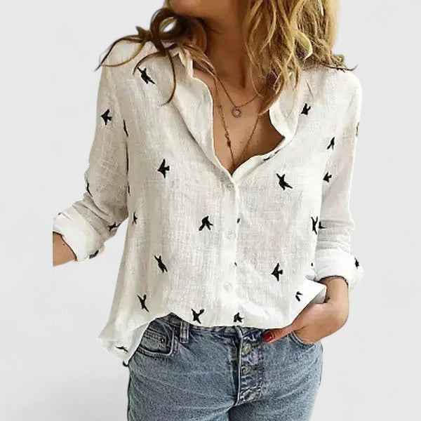 Stella | Ladies Linen V-Neck Button Blouse