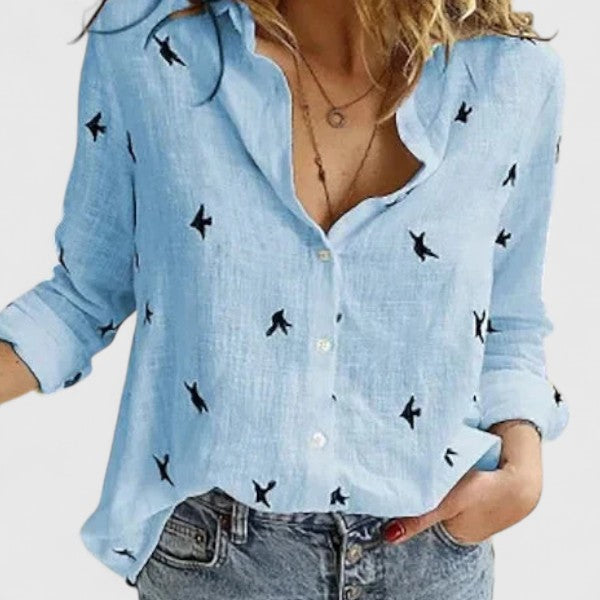 Stella | Ladies Linen V-Neck Button Blouse