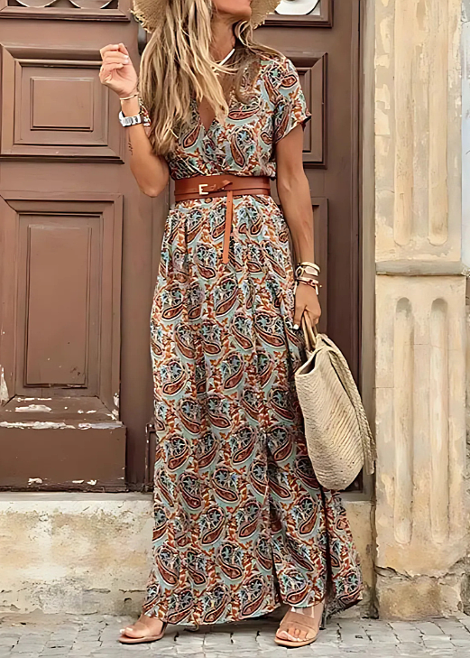 Davina | Ladies Printed V-Neck Split Maxi Dress
