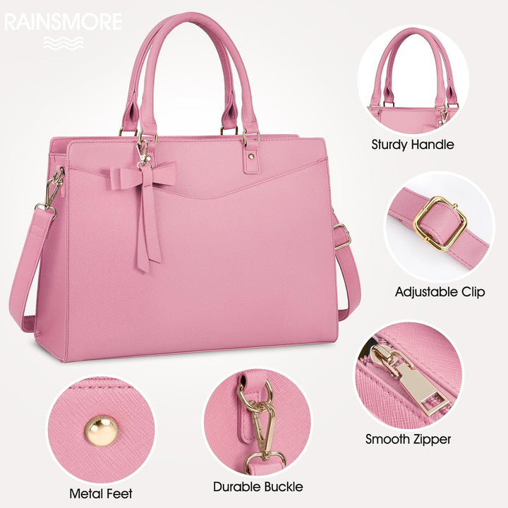 Waterproof PU Leather Laptop Tote Bag with Multi-Pocket Design for Women