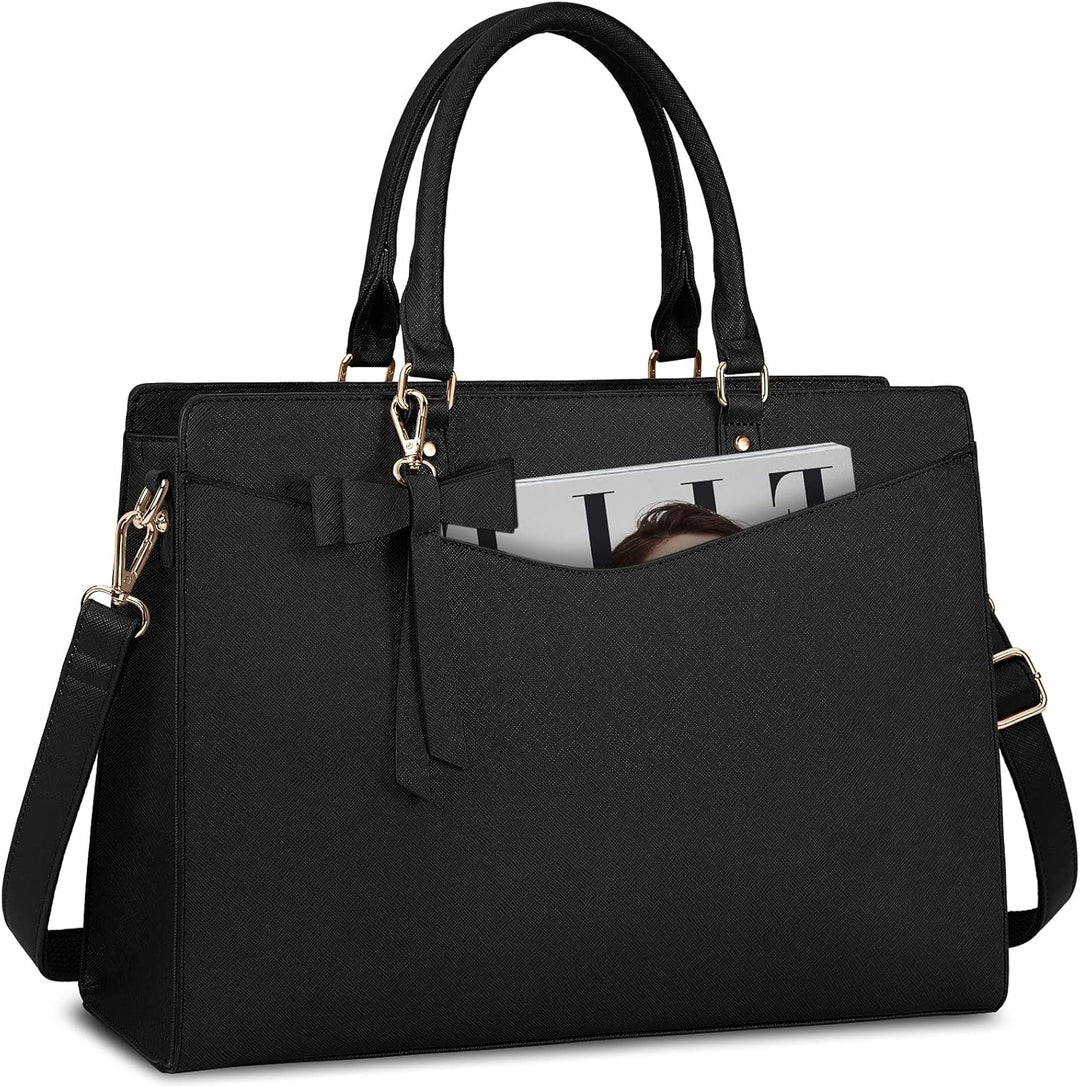 Waterproof PU Leather Laptop Tote Bag with Multi-Pocket Design for Women