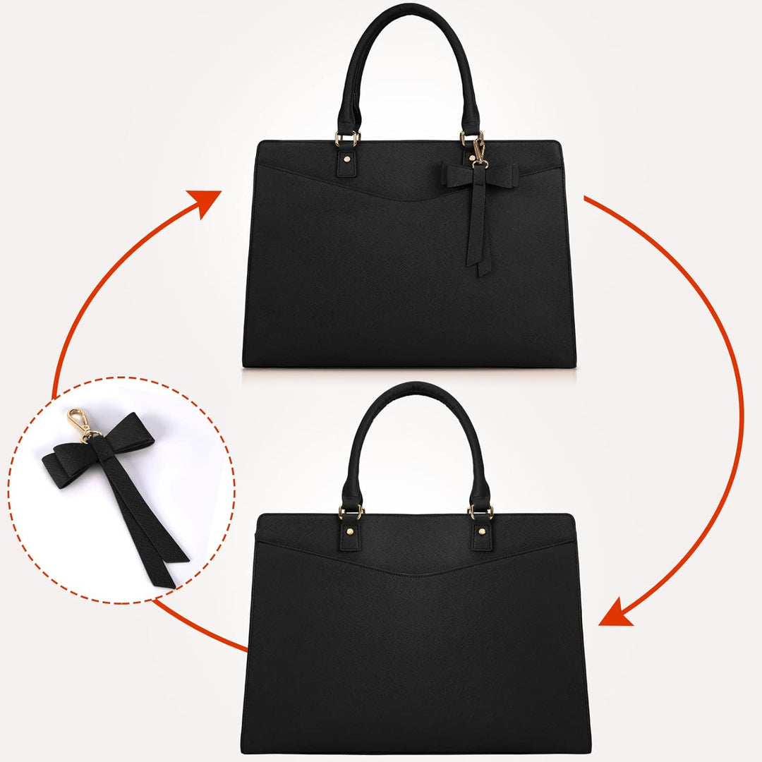 Waterproof PU Leather Laptop Tote Bag with Multi-Pocket Design for Women