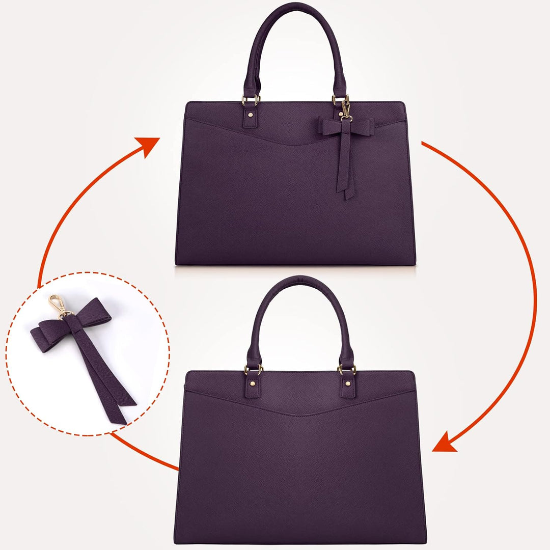 Waterproof PU Leather Laptop Tote Bag with Multi-Pocket Design for Women