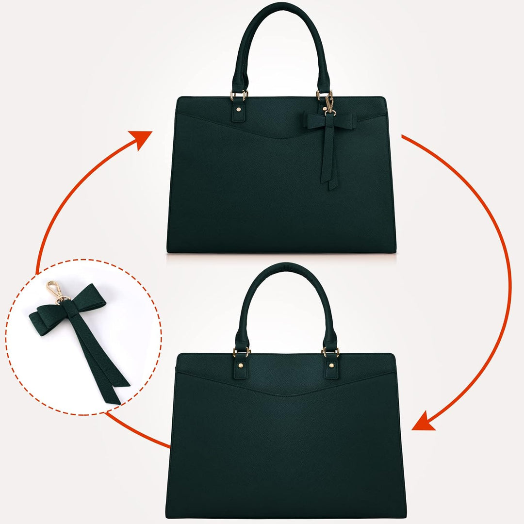 Waterproof PU Leather Laptop Tote Bag with Multi-Pocket Design for Women
