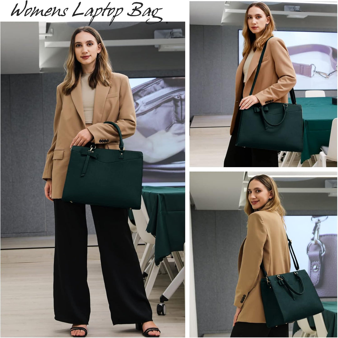 Waterproof PU Leather Laptop Tote Bag with Multi-Pocket Design for Women