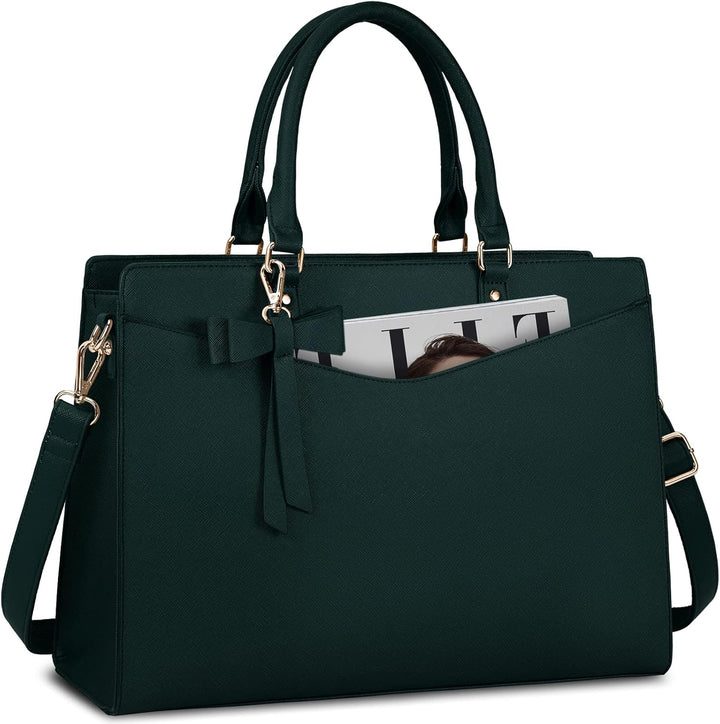 Waterproof PU Leather Laptop Tote Bag with Multi-Pocket Design for Women