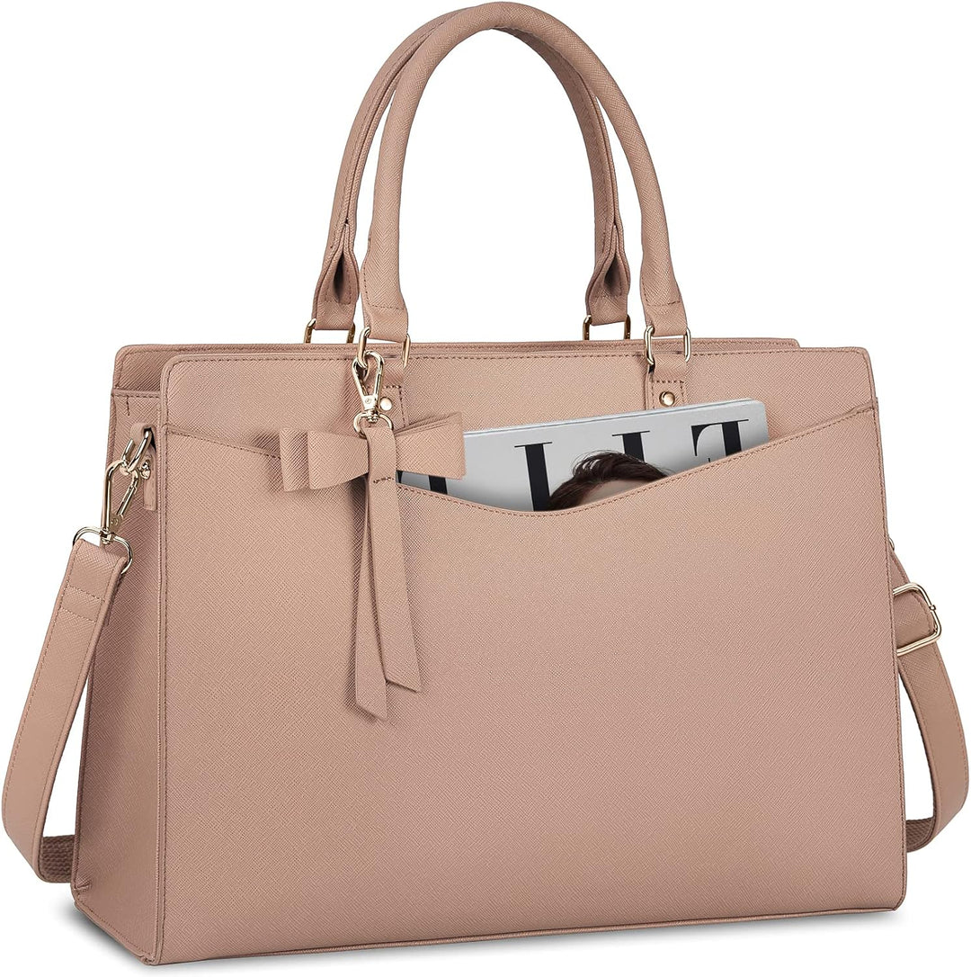 Waterproof PU Leather Laptop Tote Bag with Multi-Pocket Design for Women