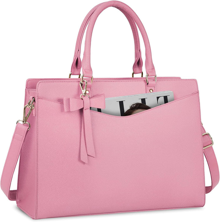 Waterproof PU Leather Laptop Tote Bag with Multi-Pocket Design for Women