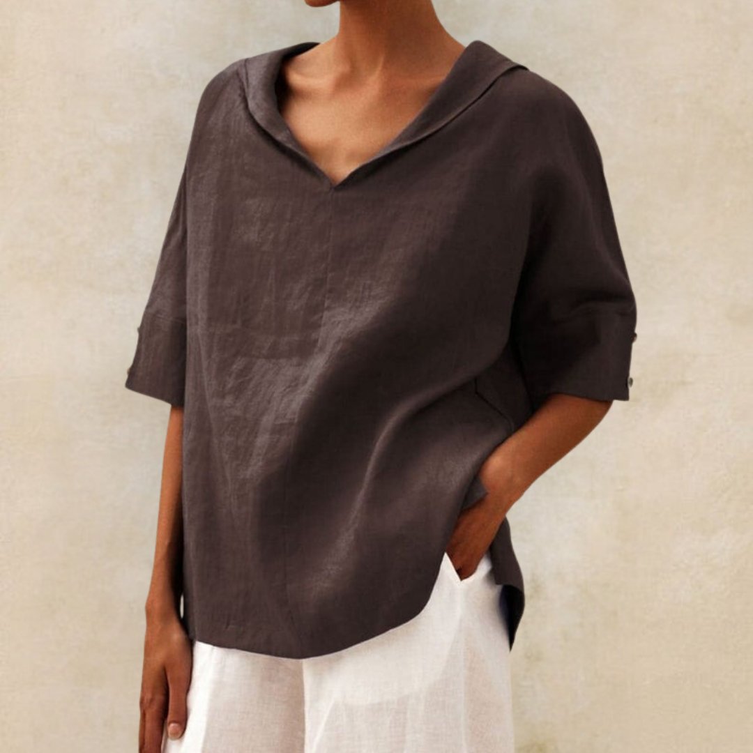 YLVIE CLASSIC LINEN BLOUSE WITH V-NECK