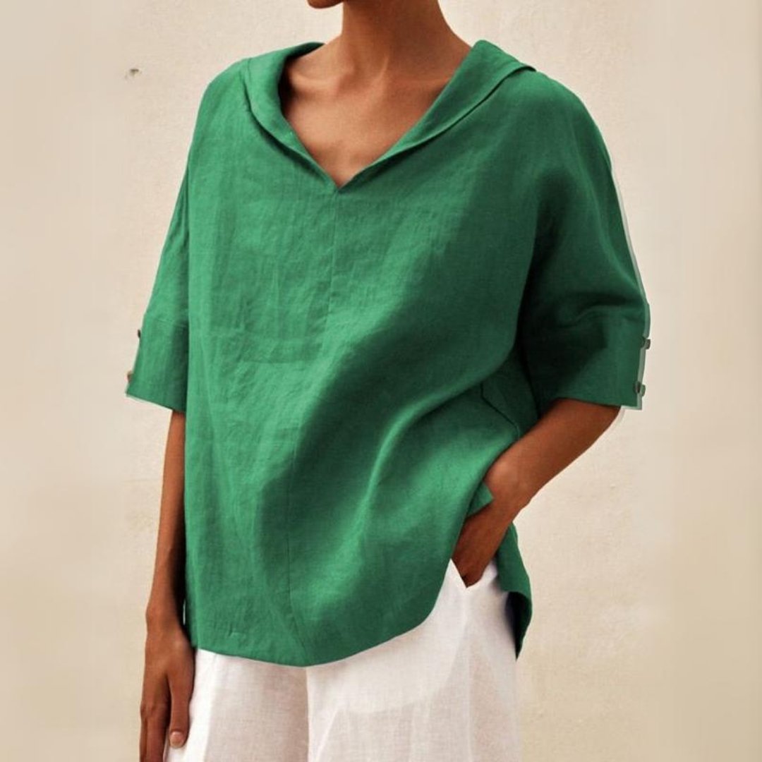 YLVIE CLASSIC LINEN BLOUSE WITH V-NECK