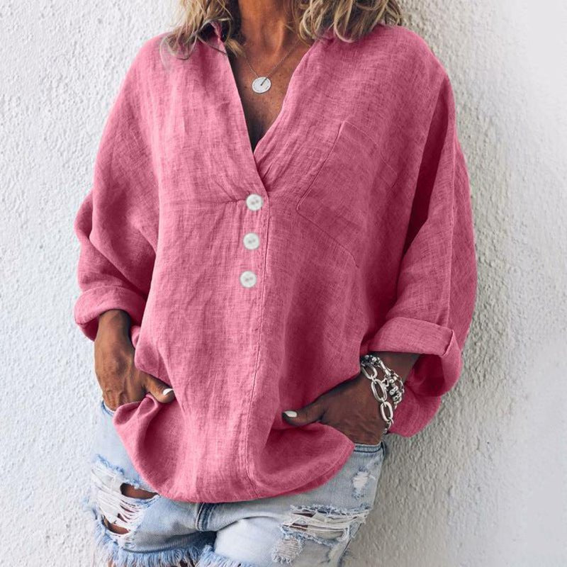 Liv | Linen Blouse Ladies V-Neck Oversized Loose Fit