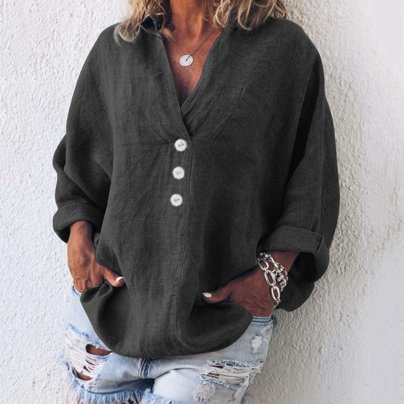 Liv | Linen Blouse Ladies V-Neck Oversized Loose Fit