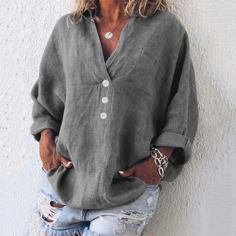 Liv | Linen Blouse Ladies V-Neck Oversized Loose Fit