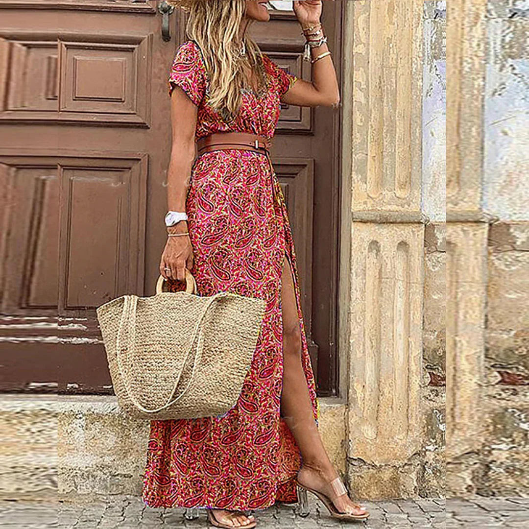 Clara | Women's Boho Printed Short Sleeve Maxi Dress
