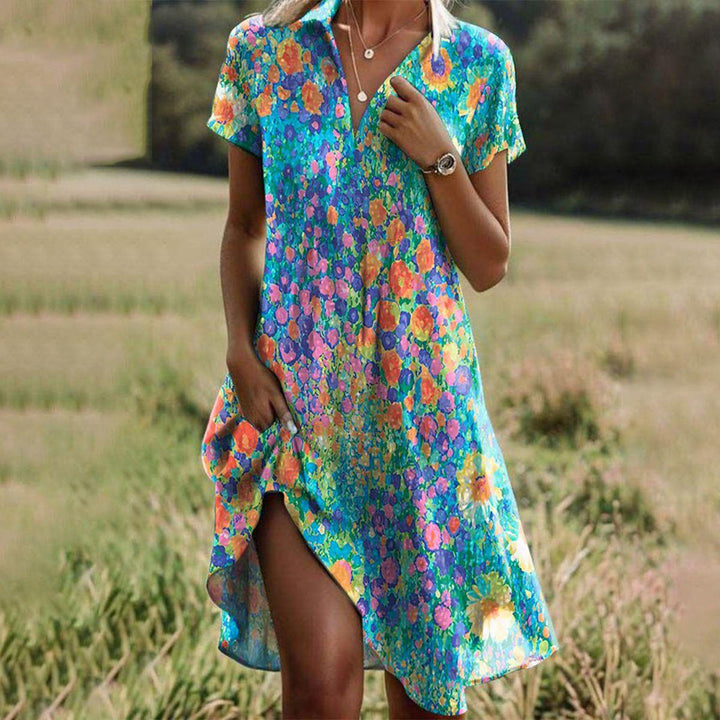 Ava | Women's Boho Printed Short Sleeve Midi Dress