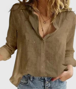 Stella | Ladies Linen V-Neck Button Blouse
