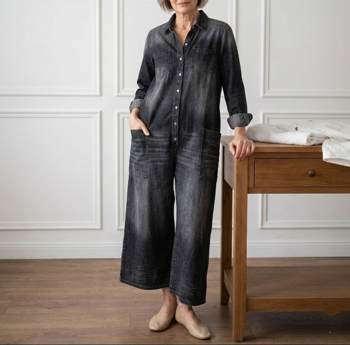 Diana | Vintage jumpsuit in soft washed cotton denim with buttons