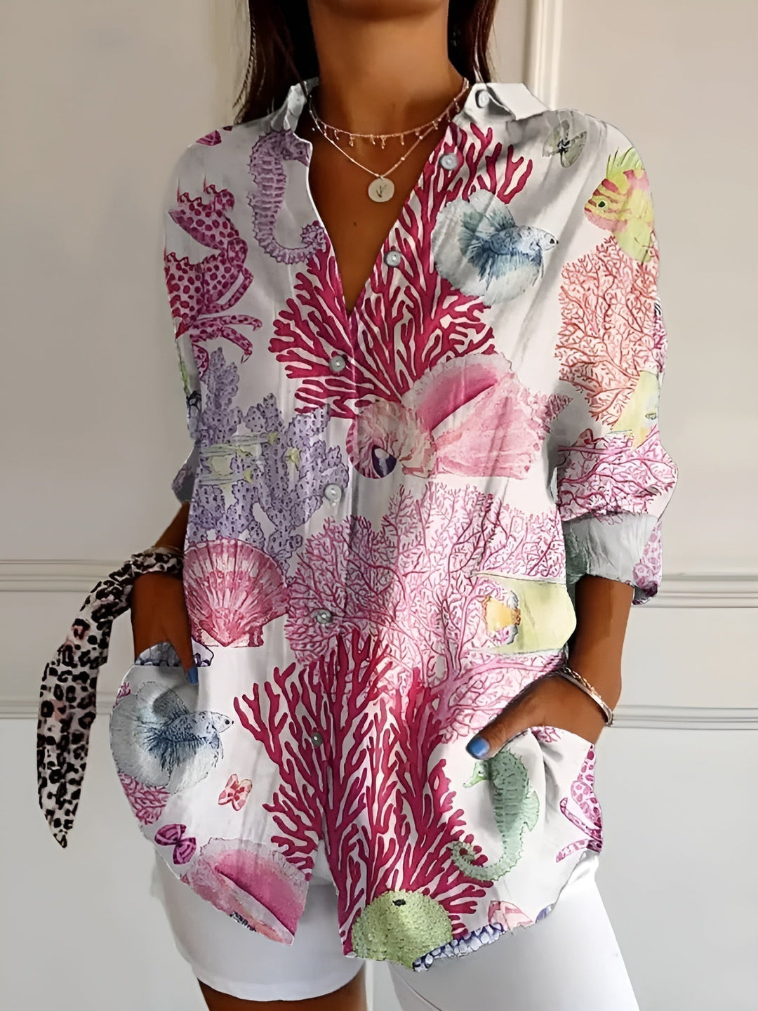 Women's Blouse | Abstract Print Split Neck