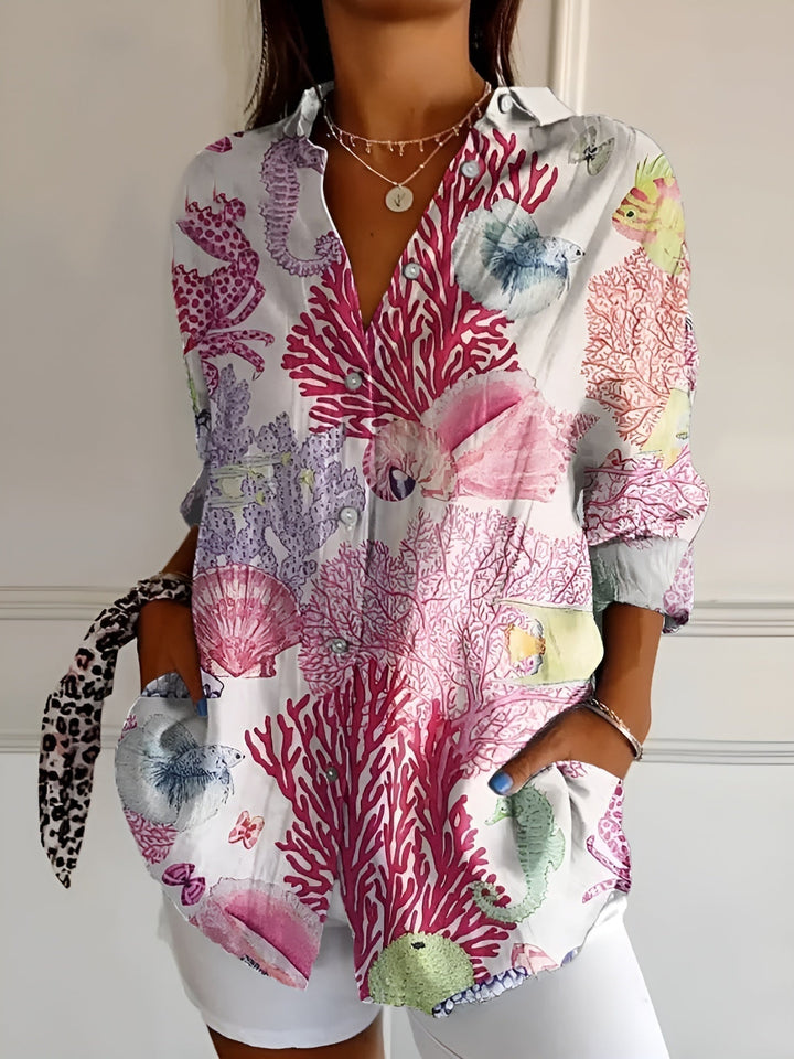 DESIREE FLORAL BLOUSE WITH BUTTON PLACKET