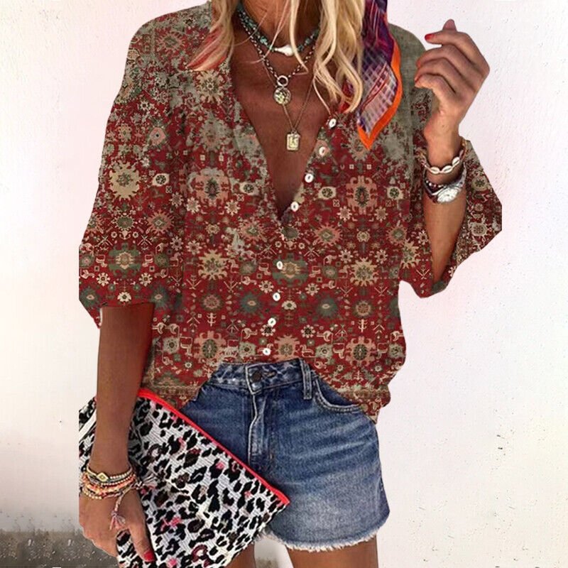Miriam | Elegant Bohemian Floral V-Neck Blouse