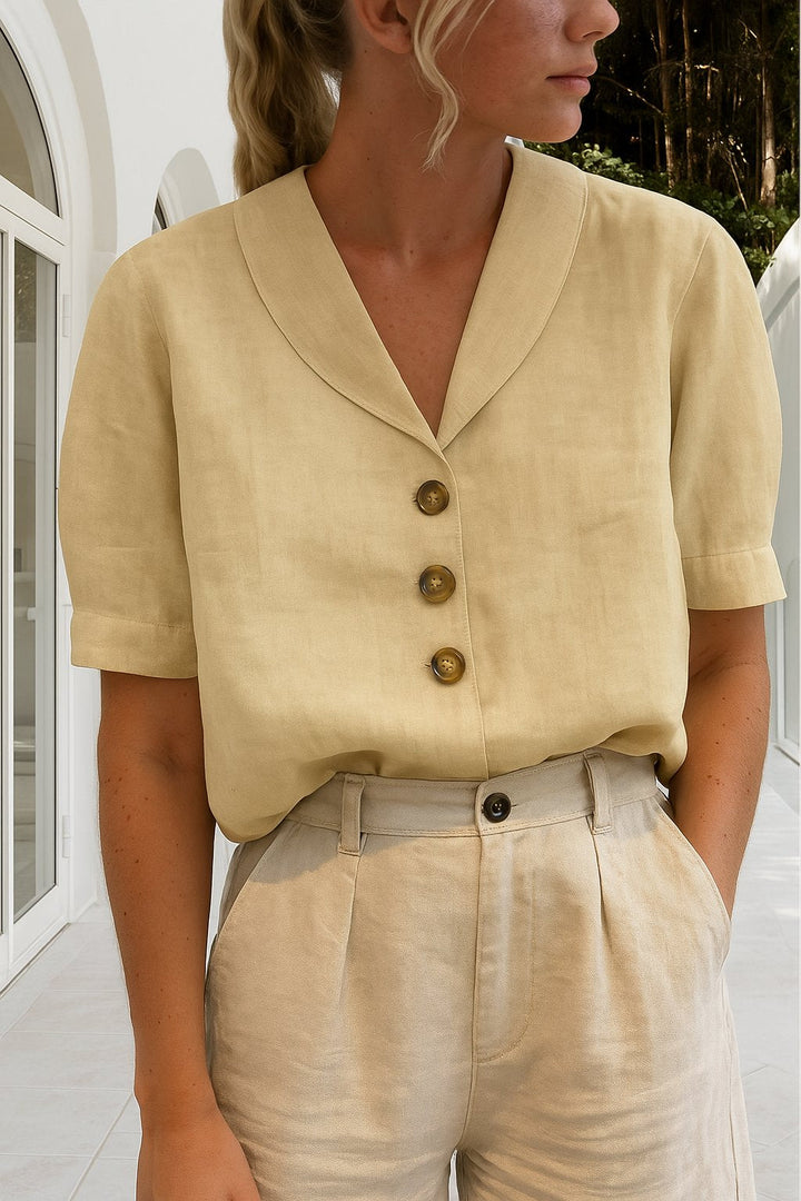 Isla | Women's Button Front Blouse Short Sleeve V-Neck