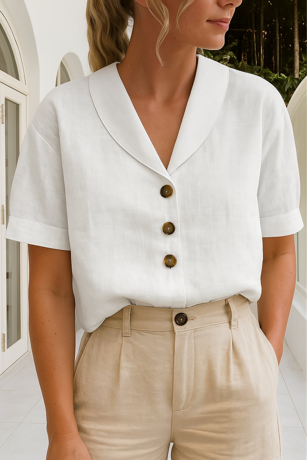 Eileen | Casual V-Neck Button-Up Short Sleeve Blouse