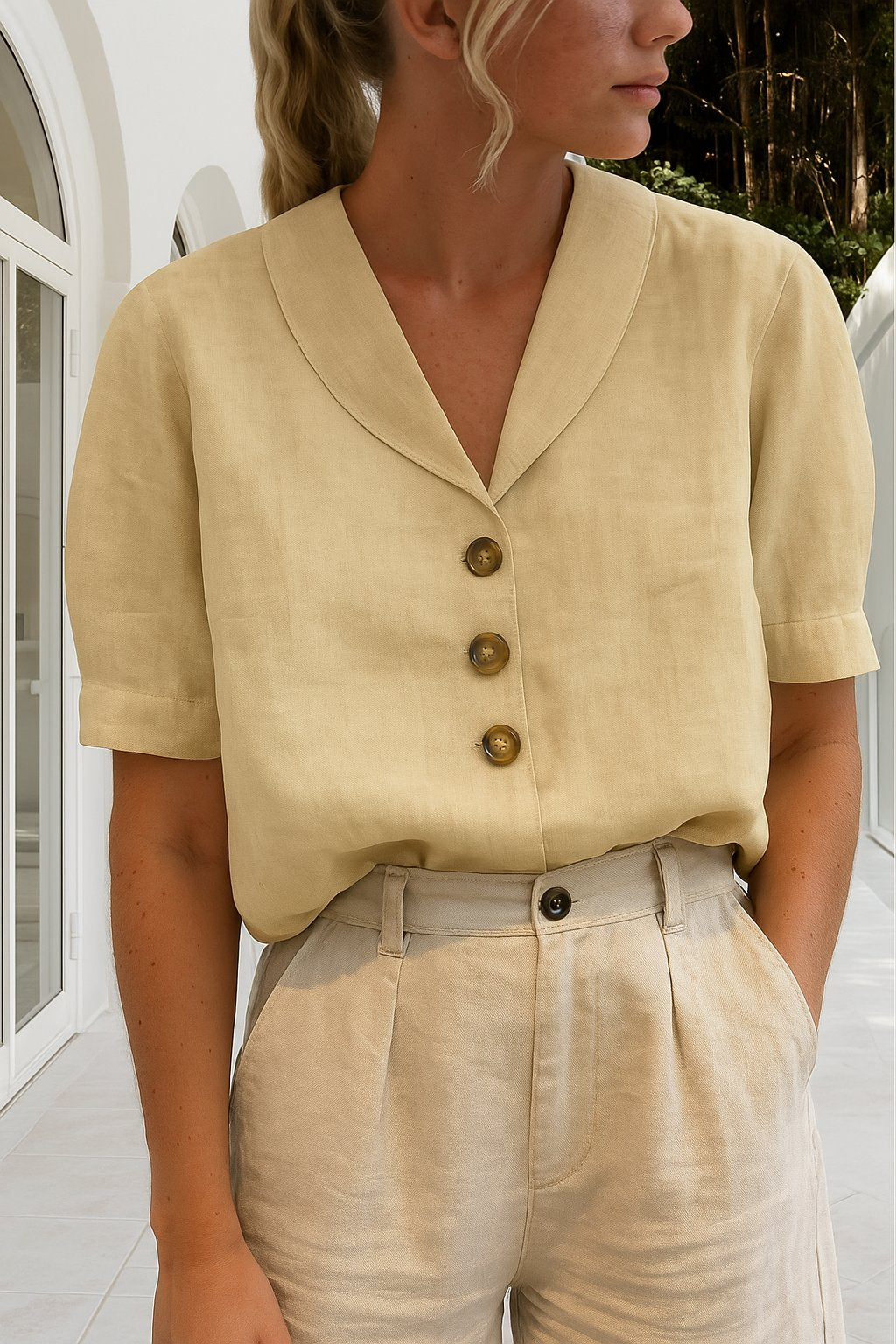 Eileen | Casual V-Neck Button-Up Short Sleeve Blouse
