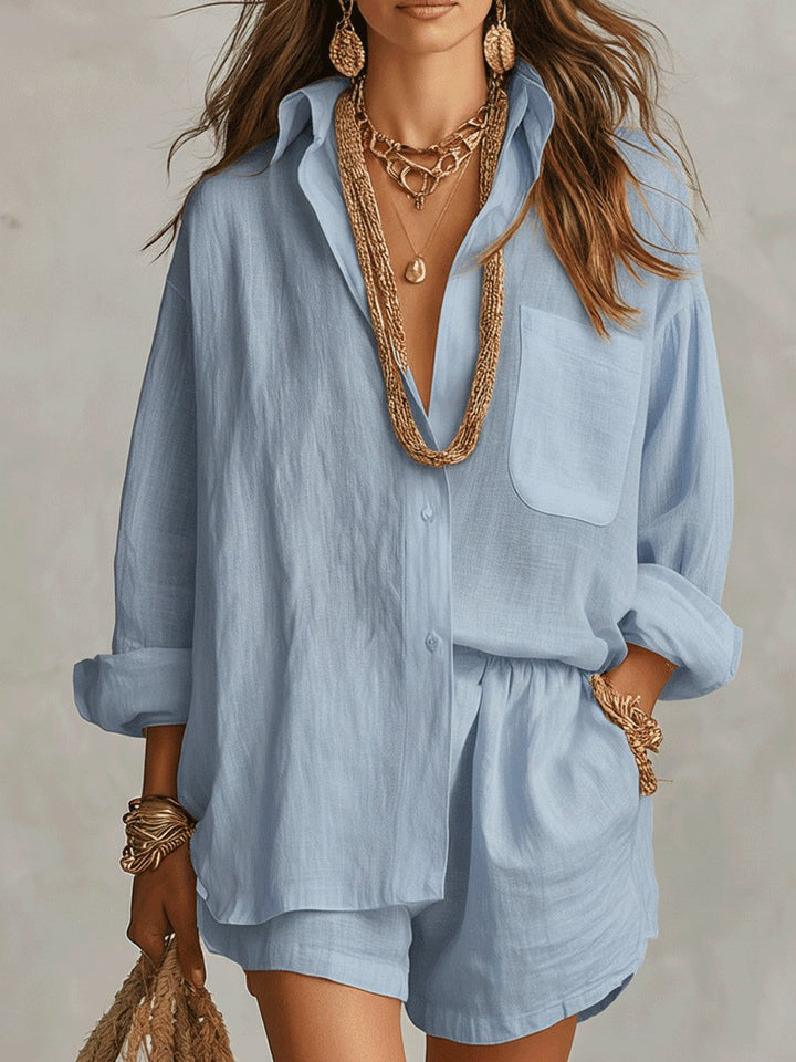 Florence | Women's Oversized Linen Button-Up Shirt and Shorts Set