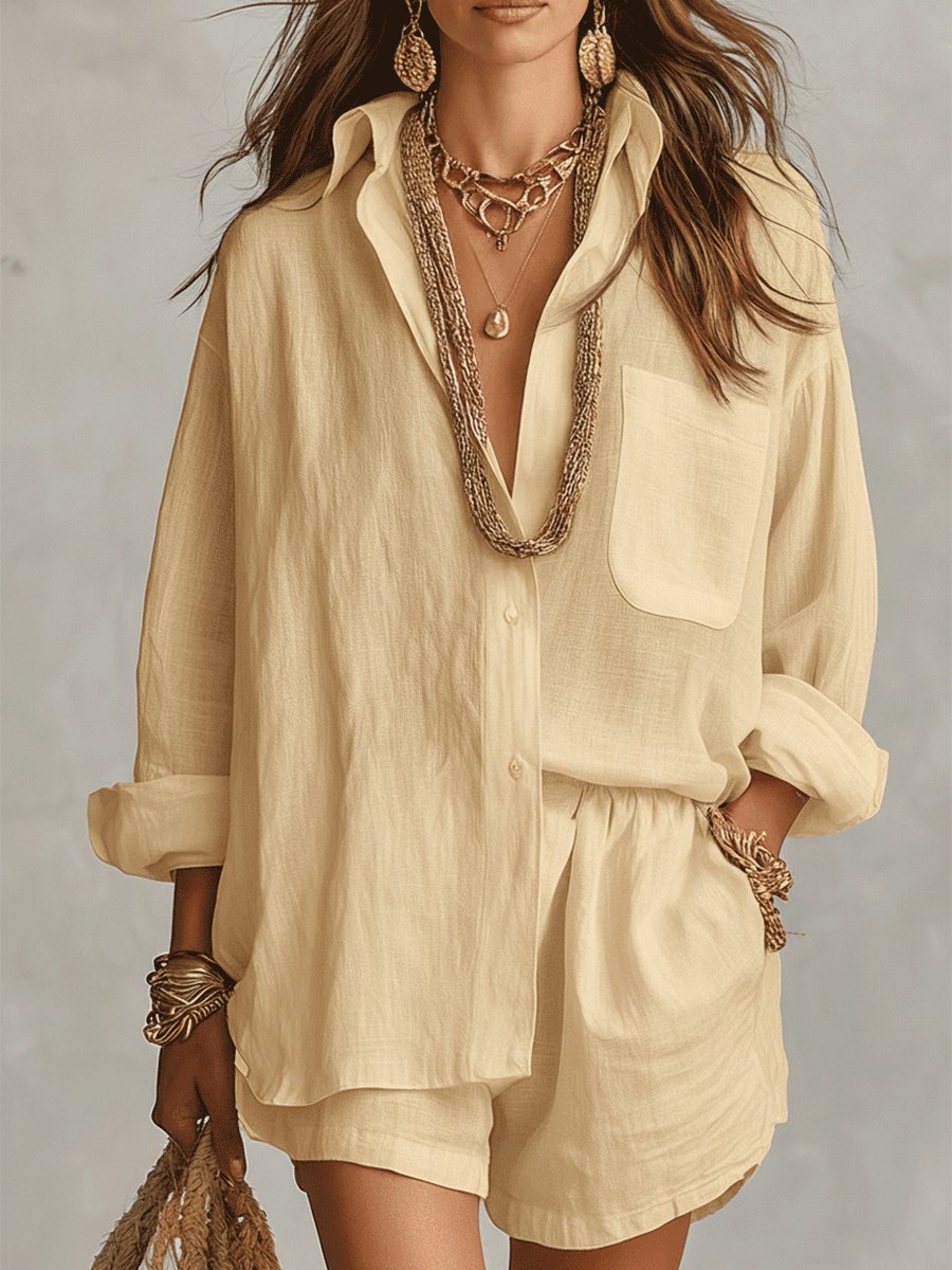 Florence | Women's Oversized Linen Button-Up Shirt and Shorts Set