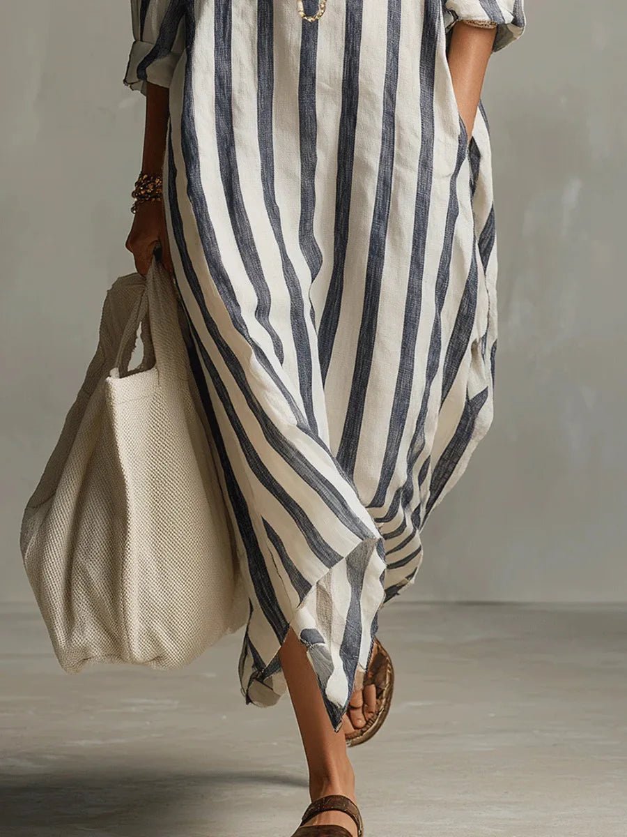 Florence | Women's Oversized Striped Linen Shirt Maxi Dress