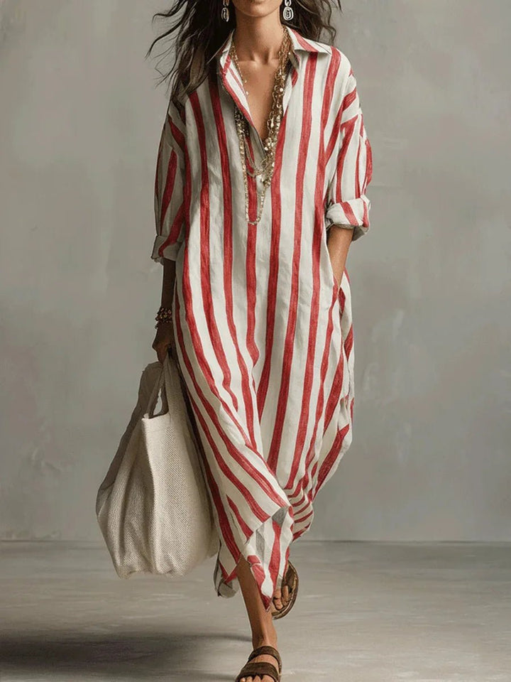 Florence | Women's Oversized Striped Linen Shirt Maxi Dress