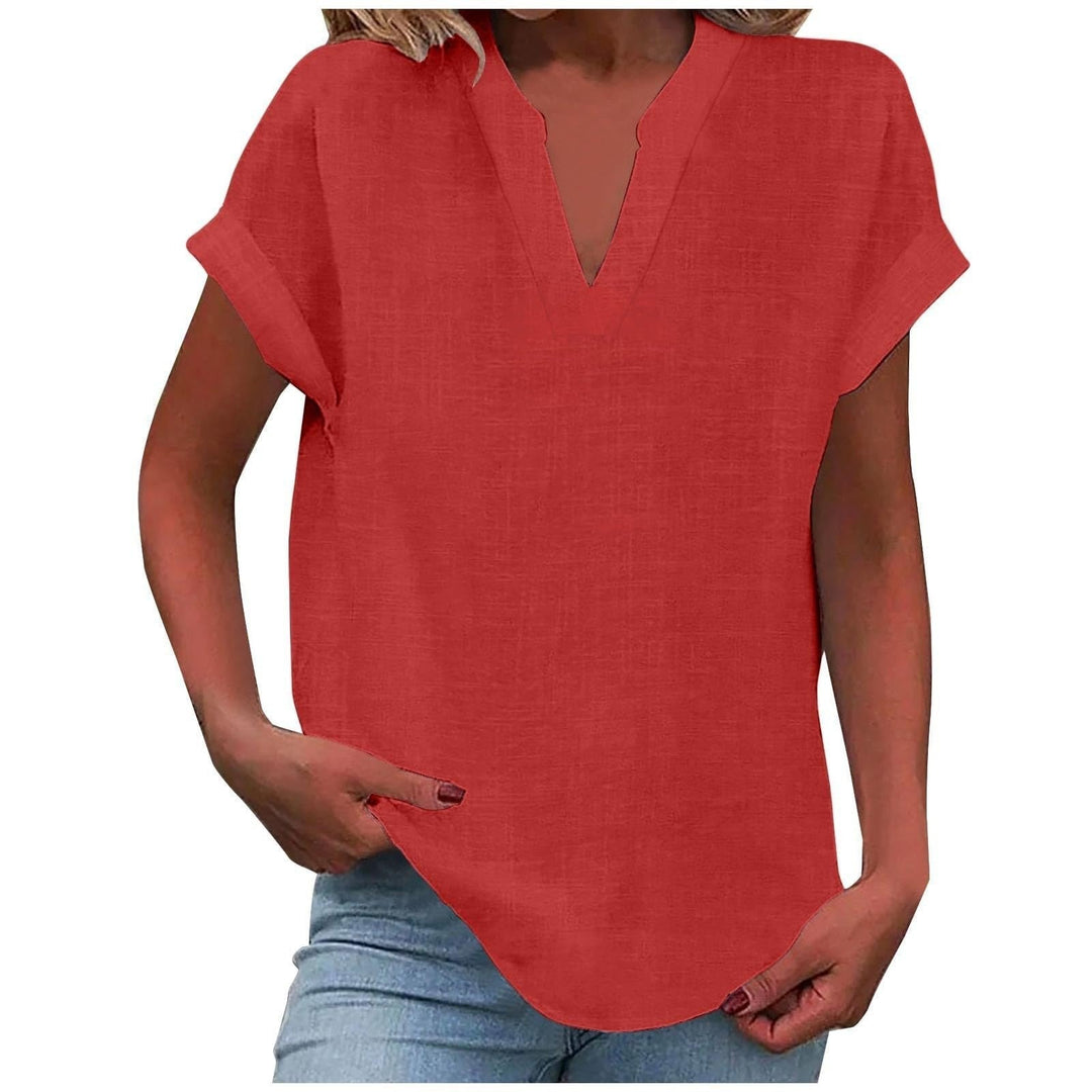 Olivia | Women's Relaxed-Fit V-Neck Short-Sleeve Blouse