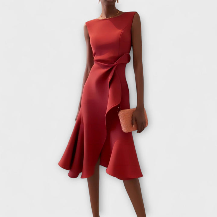 Amelia | Women's Sleeveless Asymmetric Pleated Midi Dress