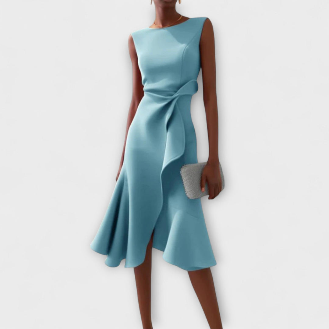 Amelia | Women's Sleeveless Asymmetric Pleated Midi Dress