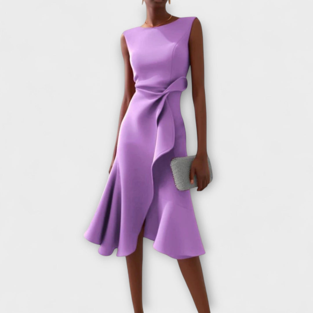 Amelia | Women's Sleeveless Asymmetric Pleated Midi Dress