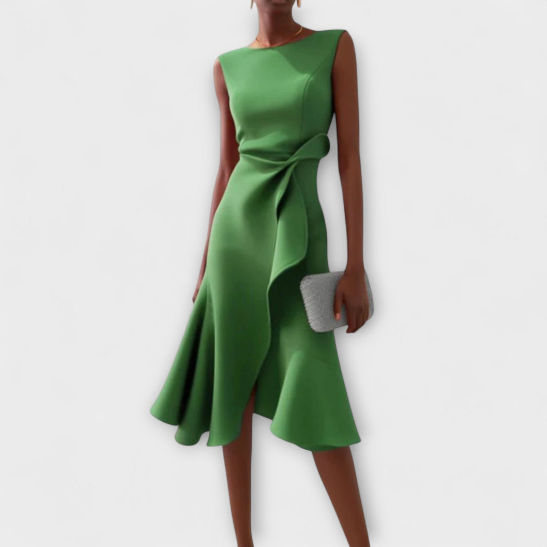 Amelia | Women's Sleeveless Asymmetric Pleated Midi Dress