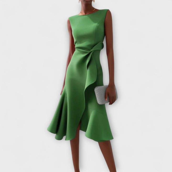 Amelia | Women's Sleeveless Asymmetric Pleated Midi Dress
